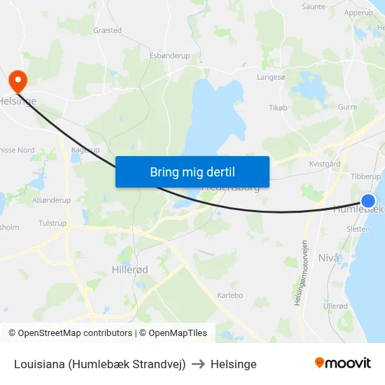 Louisiana (Humlebæk Strandvej) to Helsinge map
