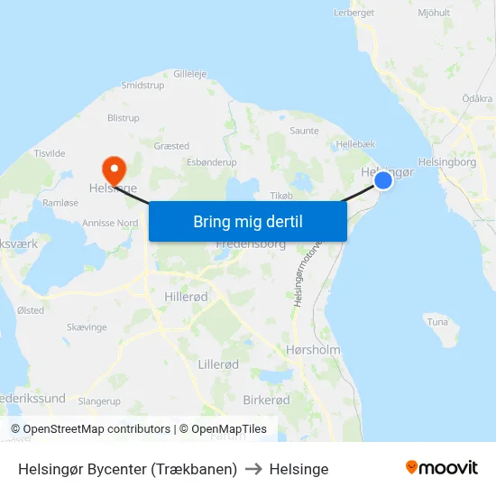 Helsingør Bycenter (Trækbanen) to Helsinge map