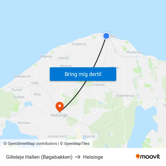 Gilleleje Hallen (Bøgebakken) to Helsinge map