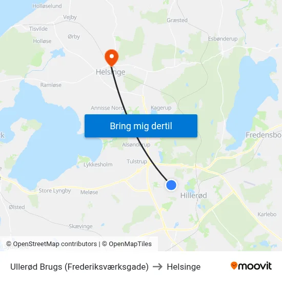 Ullerød Brugs (Frederiksværksgade) to Helsinge map