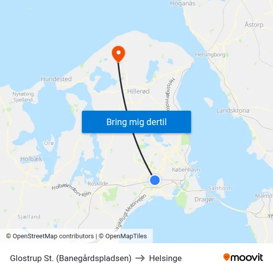 Glostrup St. (Banegårdspladsen) to Helsinge map