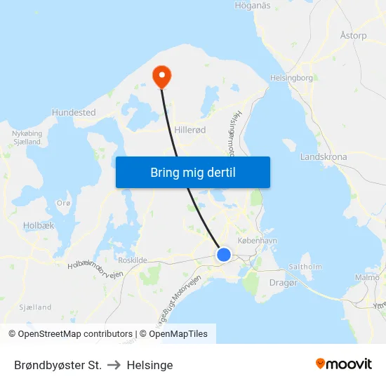 Brøndbyøster St. to Helsinge map