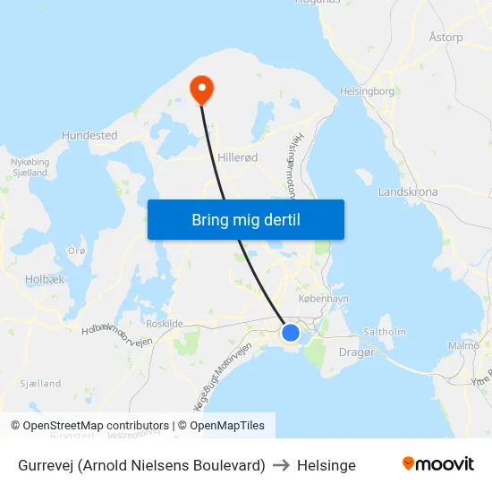 Gurrevej (Arnold Nielsens Boulevard) to Helsinge map