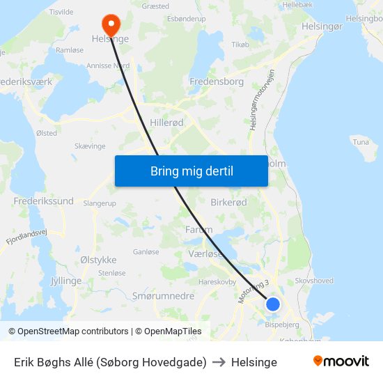 Erik Bøghs Allé (Søborg Hovedgade) to Helsinge map