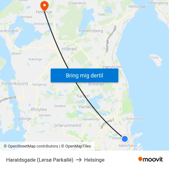 Haraldsgade (Lersø Parkallé) to Helsinge map