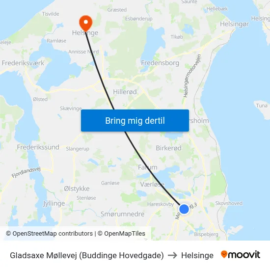 Gladsaxe Møllevej (Buddinge Hovedgade) to Helsinge map