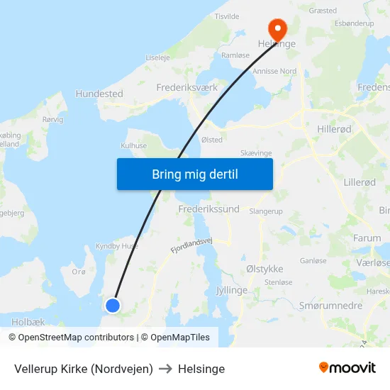 Vellerup Kirke (Nordvejen) to Helsinge map
