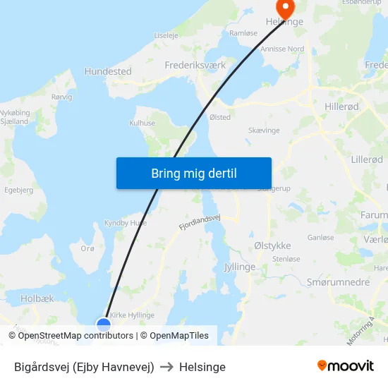 Bigårdsvej (Ejby Havnevej) to Helsinge map