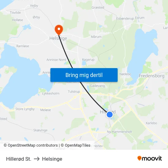 Hillerød St. to Helsinge map