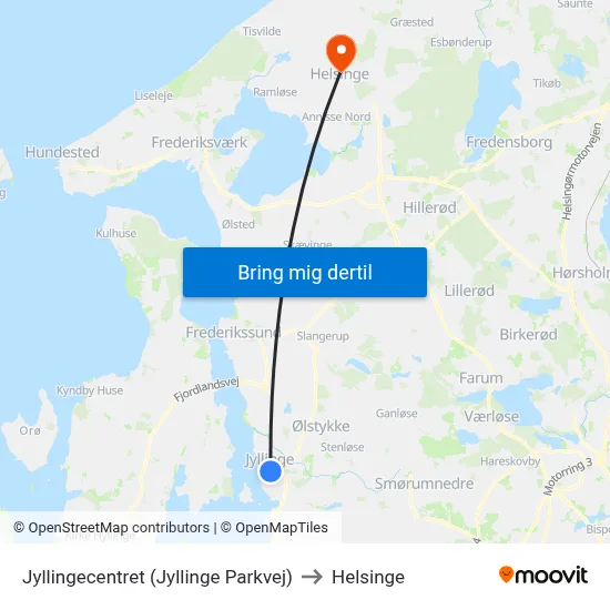 Jyllingecentret (Jyllinge Parkvej) to Helsinge map