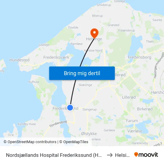 Nordsjællands Hospital Frederikssund (Hospitalvej) to Helsinge map