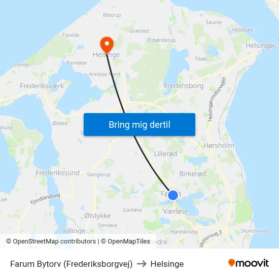 Farum Bytorv (Frederiksborgvej) to Helsinge map