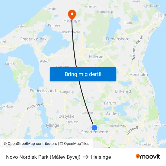 Novo Nordisk Park (Måløv Byvej) to Helsinge map