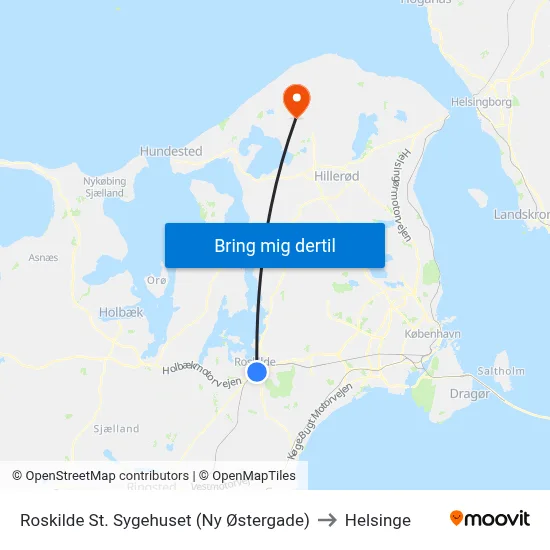 Roskilde St. Sygehuset (Ny Østergade) to Helsinge map