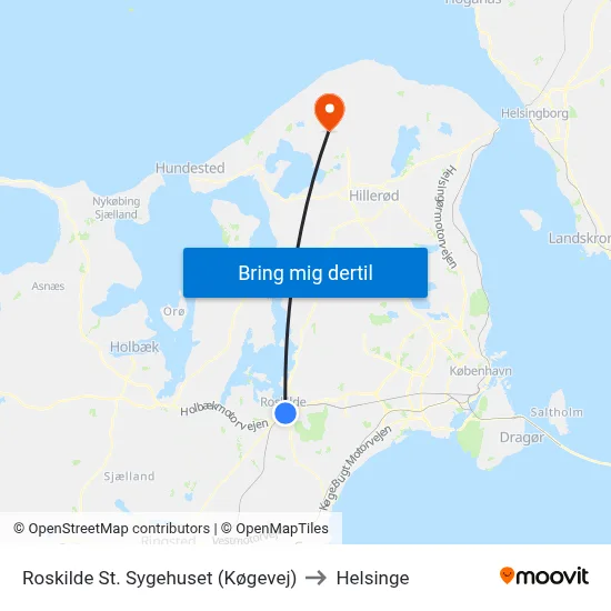 Roskilde St. Sygehuset (Køgevej) to Helsinge map