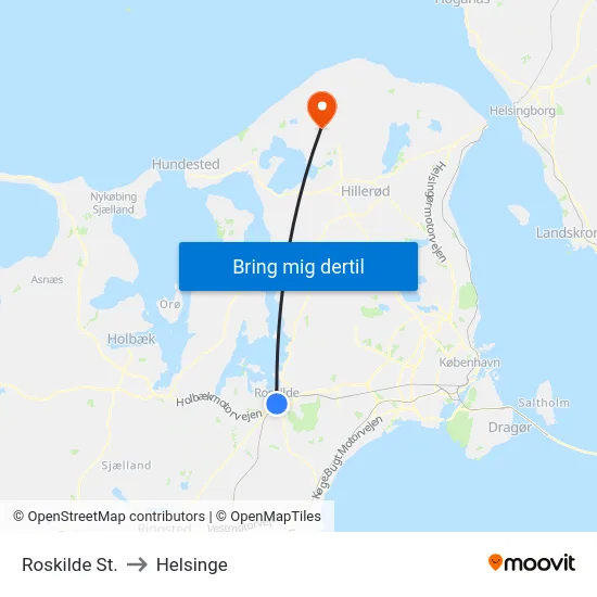 Roskilde St. to Helsinge map