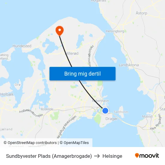 Sundbyvester Plads (Amagerbrogade) to Helsinge map