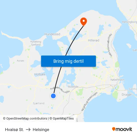 Hvalsø St. to Helsinge map