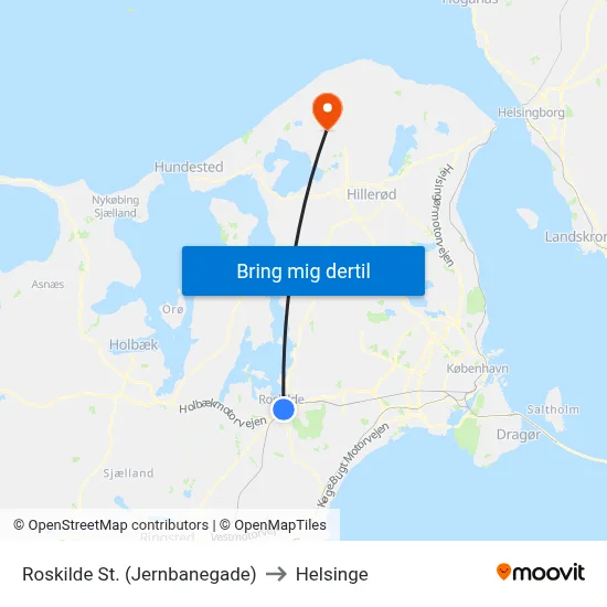 Roskilde St. (Jernbanegade) to Helsinge map