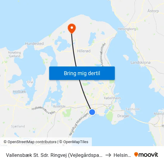 Vallensbæk St. Sdr. Ringvej (Vejlegårdsparken) to Helsinge map