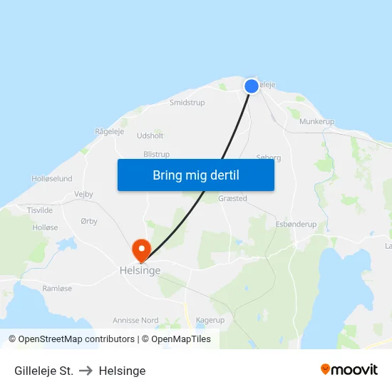 Gilleleje St. to Helsinge map
