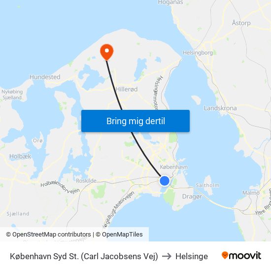 København Syd St. (Carl Jacobsens Vej) to Helsinge map