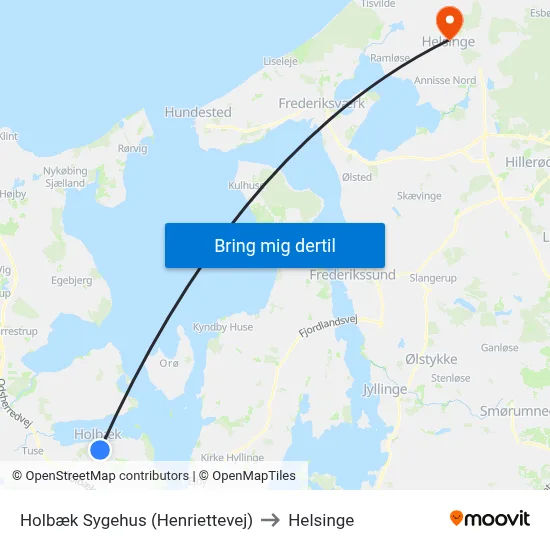 Holbæk Sygehus (Henriettevej) to Helsinge map