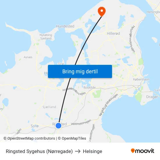 Ringsted Sygehus (Nørregade) to Helsinge map