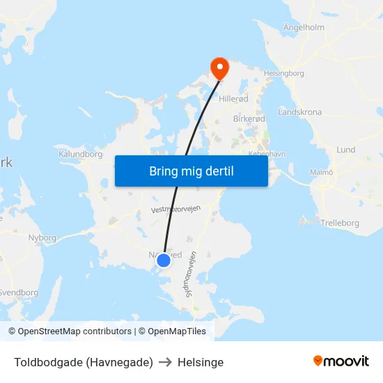 Toldbodgade (Havnegade) to Helsinge map