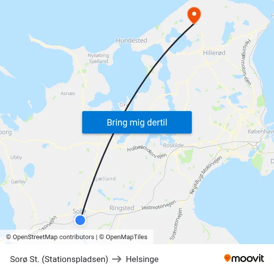 Sorø St. (Stationspladsen) to Helsinge map