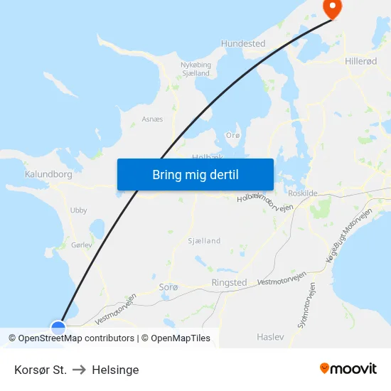 Korsør St. to Helsinge map
