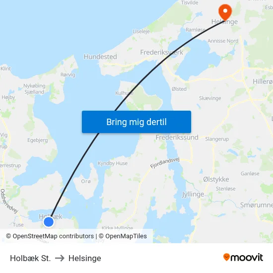 Holbæk St. to Helsinge map