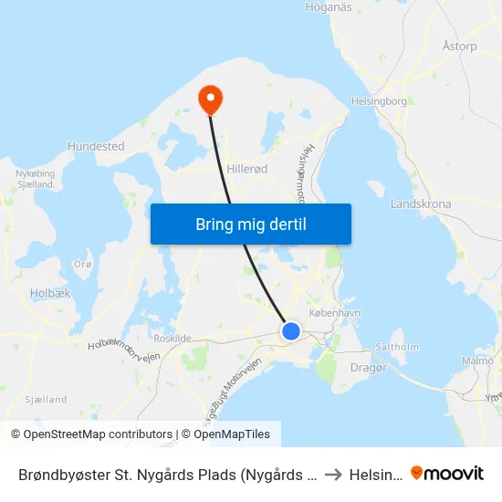 Brøndbyøster St. Nygårds Plads (Nygårds Plads) to Helsinge map