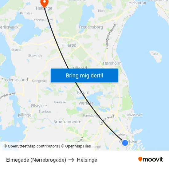 Elmegade (Nørrebrogade) to Helsinge map