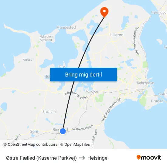 Østre Fælled (Kaserne Parkvej) to Helsinge map