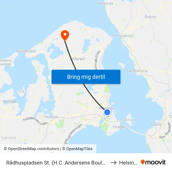 Rådhuspladsen St. (H.C. Andersens Boulevard) to Helsinge map