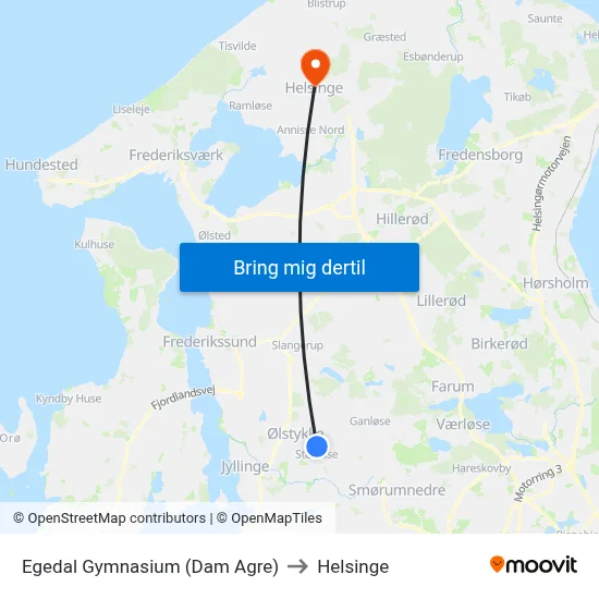 Egedal Gymnasium (Dam Agre) to Helsinge map