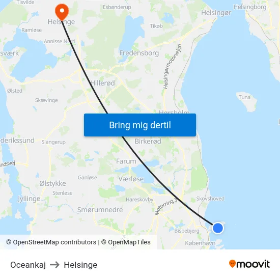 Oceankaj to Helsinge map