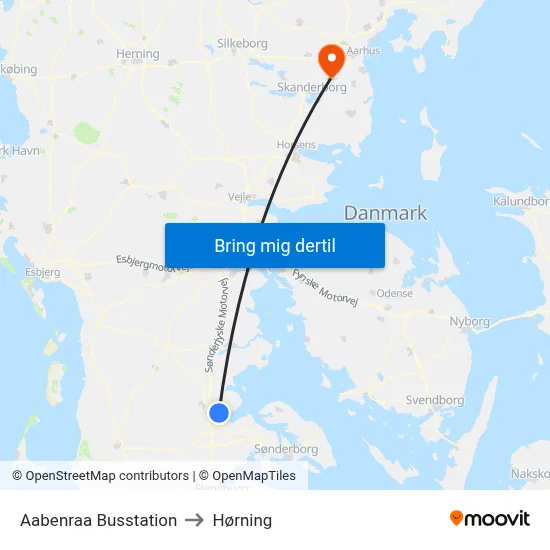Aabenraa Busstation to Hørning map