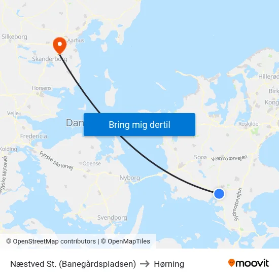 Næstved St. (Banegårdspladsen) to Hørning map