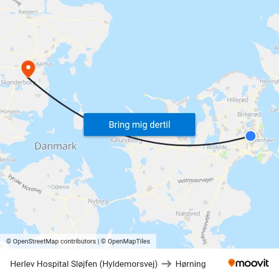 Herlev Hospital Sløjfen (Hyldemorsvej) to Hørning map