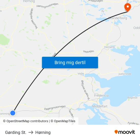 Gørding St. to Hørning map
