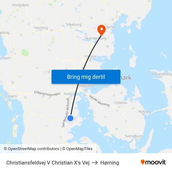 Christiansfeldvej V Christian X's Vej to Hørning map