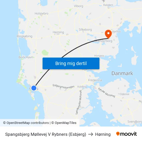 Spangsbjerg Møllevej V Rybners (Esbjerg) to Hørning map