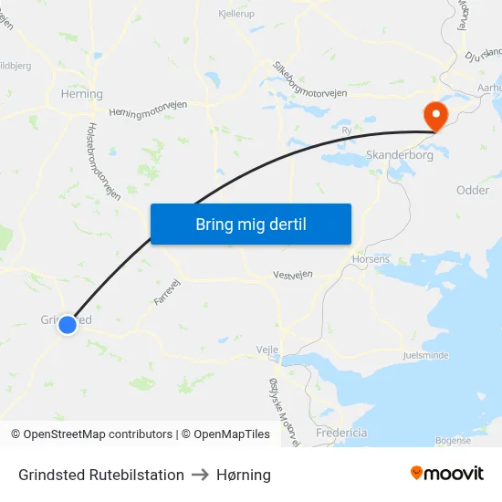 Grindsted Rutebilstation to Hørning map
