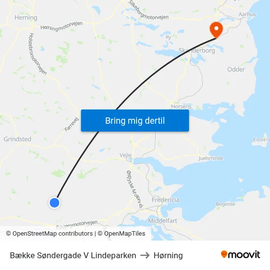 Bække Søndergade V Lindeparken to Hørning map