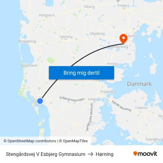Stengårdsvej V Esbjerg Gymnasium to Hørning map