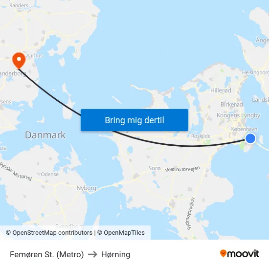 Femøren St. (Metro) to Hørning map