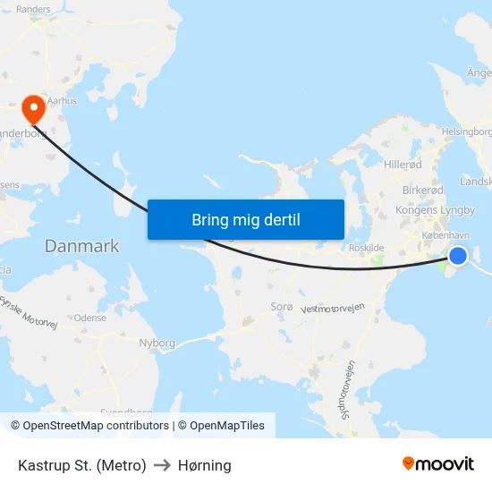 Kastrup St. (Metro) to Hørning map