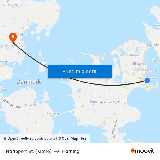 Nørreport St. (Metro) to Hørning map